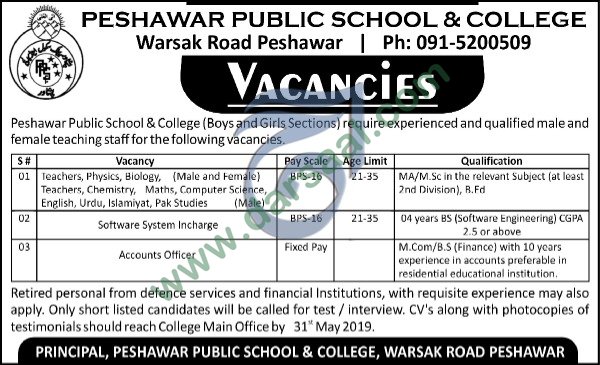 Accounts Officer Jobs in Peshawar Public School and College in Peshawar - May 17, 2019