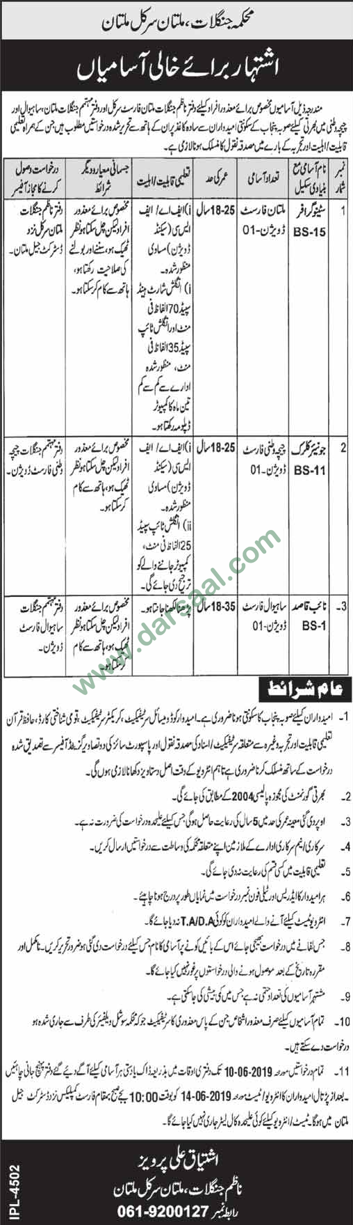 Stenographer Jobs in Forest Department in Chichawatni - May 21, 2019