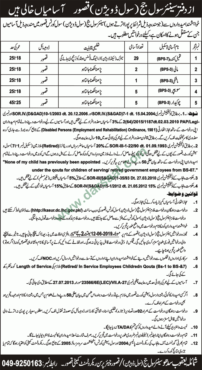 Process Server Jobs in Civil Court in Kasur - May 26, 2019