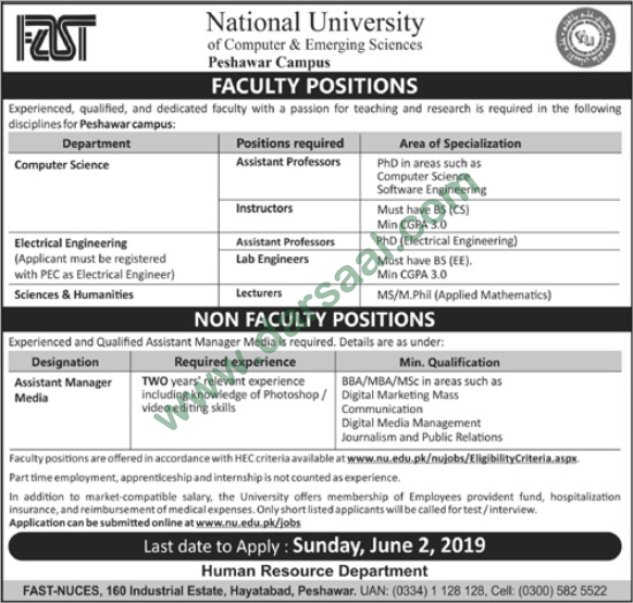 Instructor Jobs in National University of Computer and Emerging Sciences in Peshawar - May 26, 2019