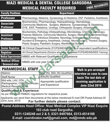Staff Nurse Jobs in Niazi Medical & Dental College in Sargodha - Jun 12, 2019
