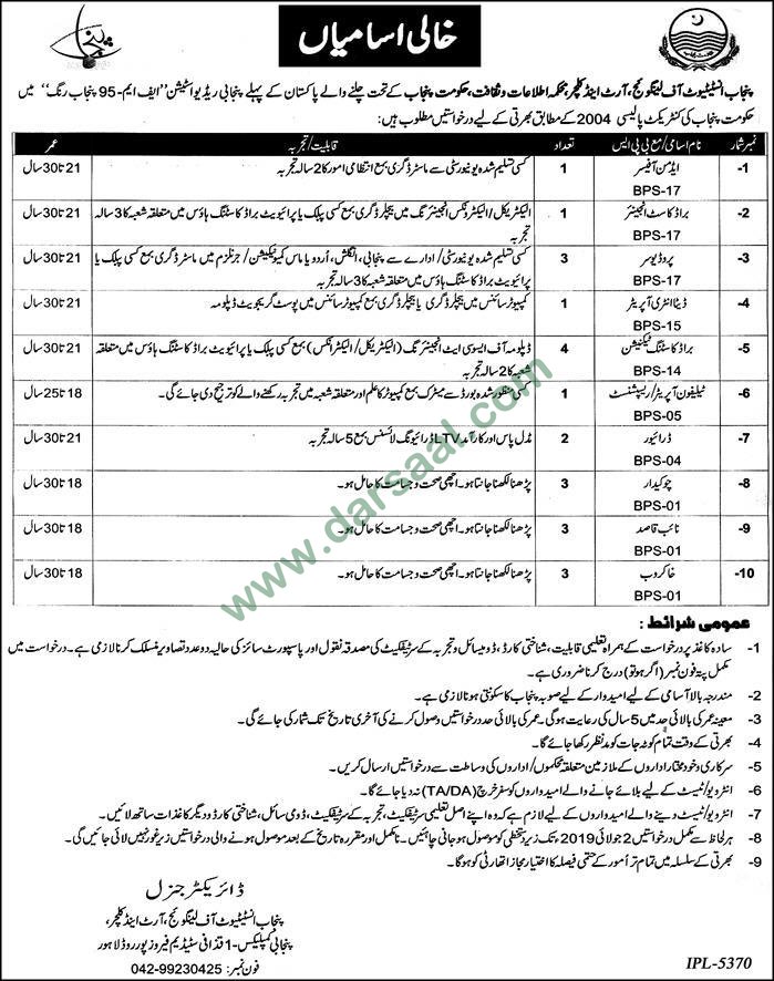 Khakrob Jobs in Punjab Institute of Language, Art & culture in Lahore - Jun 15, 2019