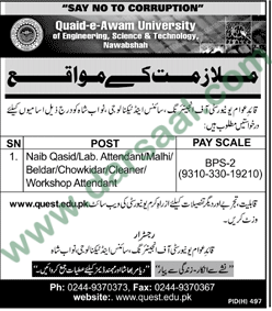 Cleaner Jobs in Quaid-e-Awam University of Engineering, Science and Technology in Nawabshah - Jun 21, 2019