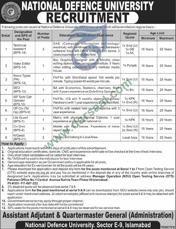 Computer Operator Jobs in National Defence University in Lahore - Jun 25, 2019