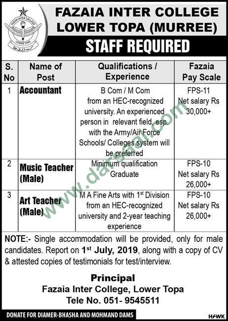Teaching Jobs in Fazaia Intermediate College in Murree - Jun 28, 2019