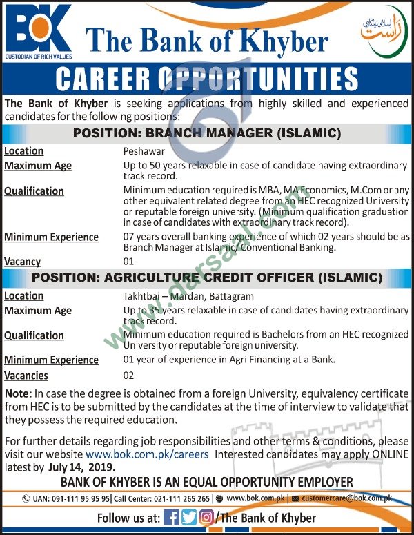 Brand Manager Jobs in Bank of Khyber in Battagram - Jun 30, 2019