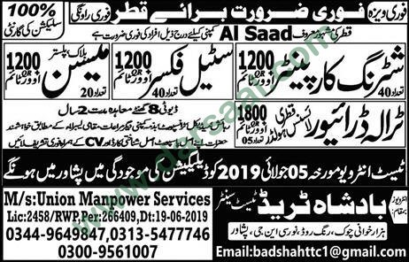 Shuttering Carpenter Jobs in Badshah Trade Test Center in Qatar - Jul 03, 2019