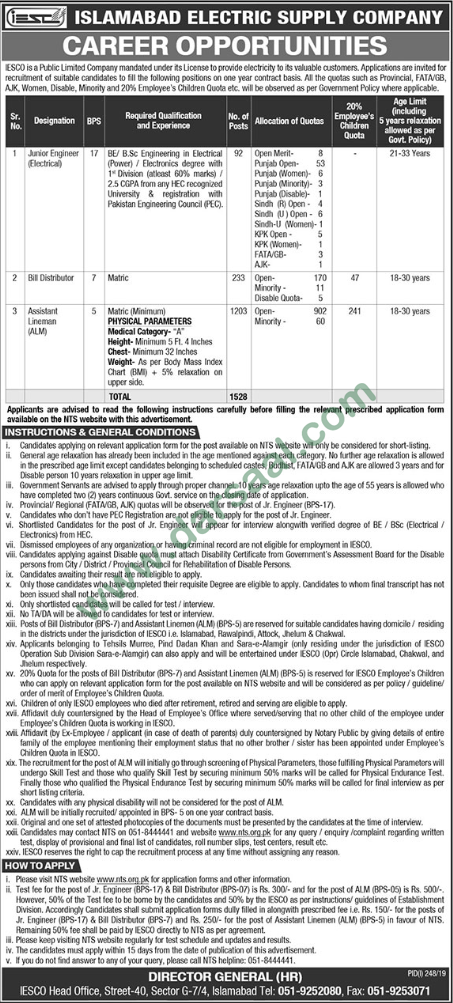 Lineman Jobs in Islamabad Electric Supply Company in Lahore - Jul 14, 2019