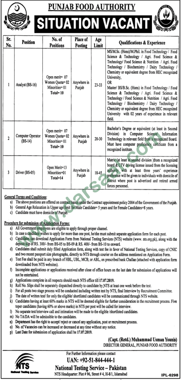 Driver Jobs in Punjab Food Authority - PFA in Lahore - Jul 16, 2019