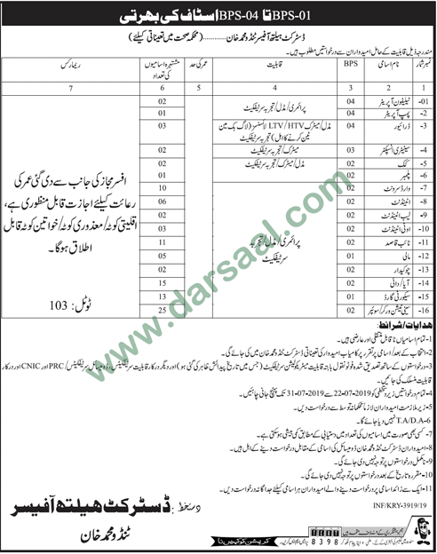 Driver Jobs in District Health Officer in Tando Muhammad Khan - Jul 18, 2019