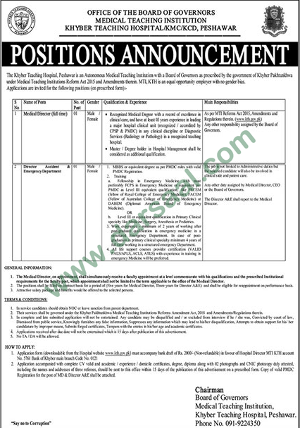 Assistant Director Jobs in Khyber Teaching Hospital in Peshawar - Jul 25, 2019