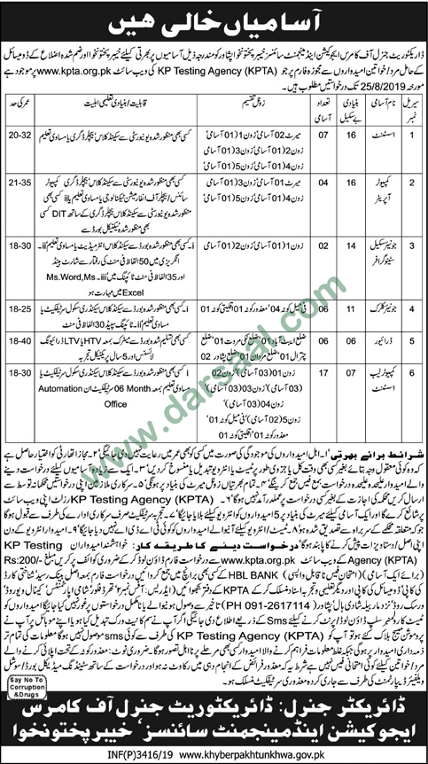 Driver Jobs in Government Departments in Peshawar - Jul 31, 2019