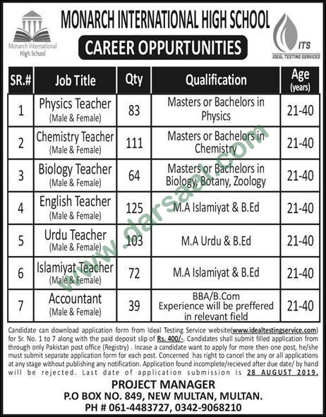 Teaching Jobs in Monarch International School in Multan - Jul 31, 2019