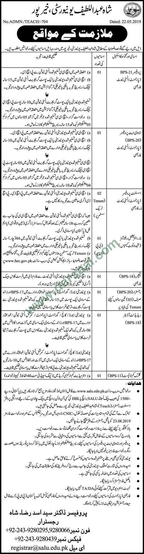 Lecturer Jobs in Shah Abdul Latif University in Khairpur - Aug 01, 2019