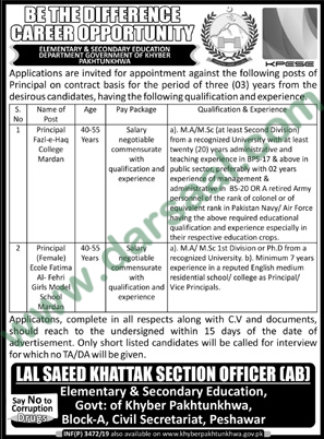 Principal Jobs in Civil Secretariat in Peshawar - Aug 05, 2019