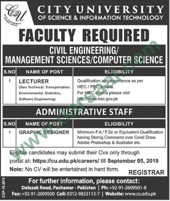 Graphic Designer Jobs in City University of Science & Information Technology in Peshawar - Aug 30, 2019