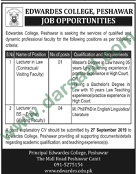 Lecturer Jobs in Edwardes College in Peshawar - Sep 13, 2019