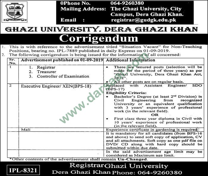 Mali Jobs in Ghazi University in Dera Ghazi Khan - Sep 14, 2019