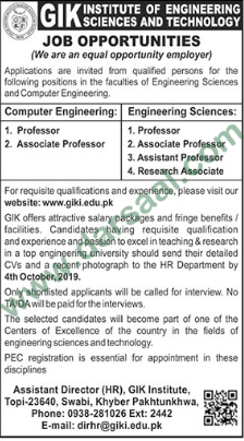 Professor Jobs in Ghulam Ishaq Khan Institute of Engineering Sciences & Technology in Swabi - Sep 21, 2019