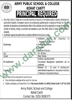 Principal Jobs in Army Public Schools & Colleges in Kohat - Sep 22, 2019