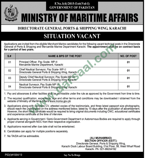 Nautical Surveyor Jobs in Ministry of Maritime Affairs in Karachi - Sep 26, 2019