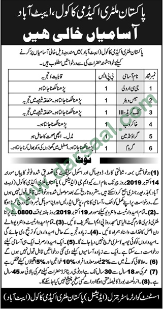 Khakrob Jobs in Pakistan Military Academy in Abbottabad - Sep 29, 2019